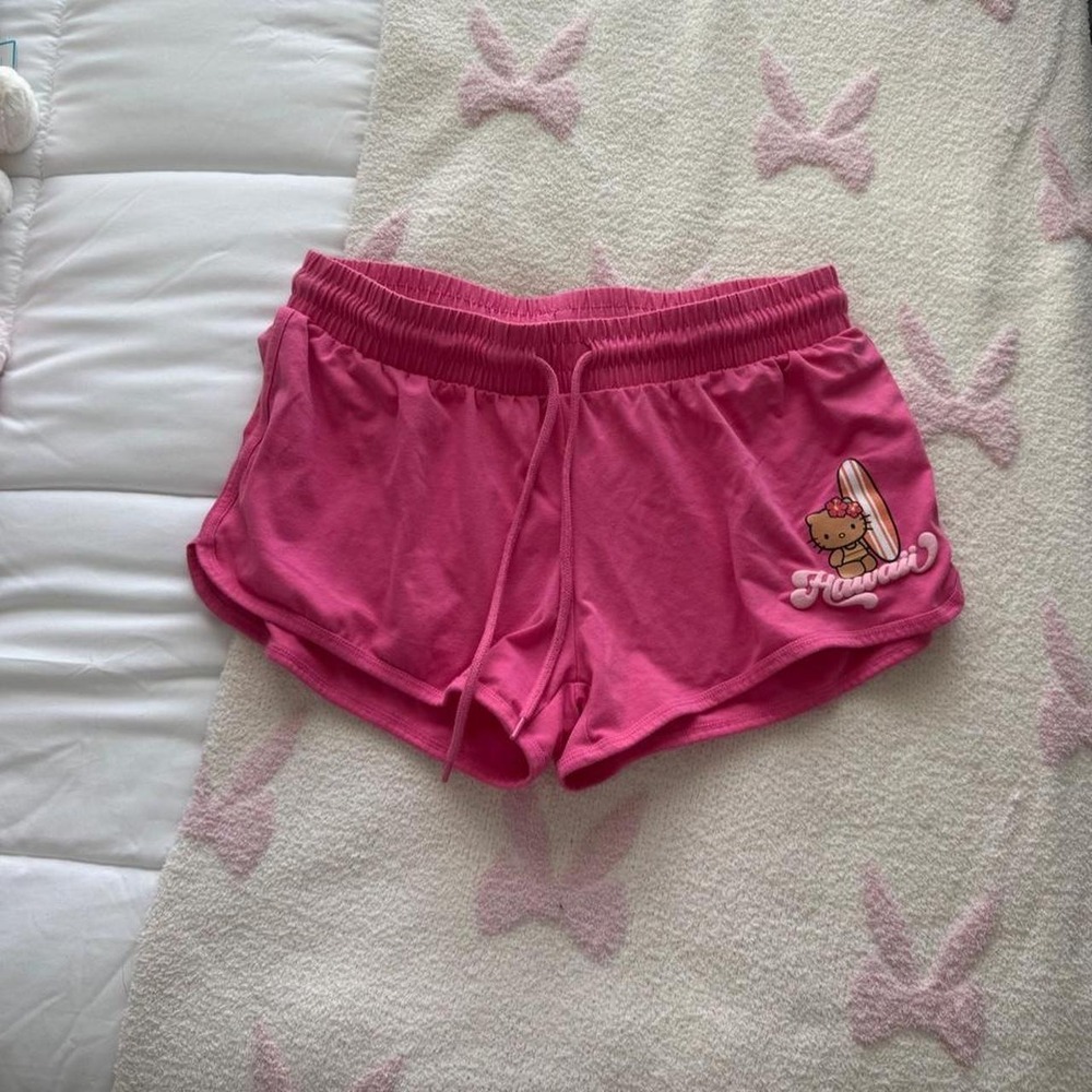 Hello Kitty Hawaii Surf Board Sweat Shorts Dark Pink Women Large